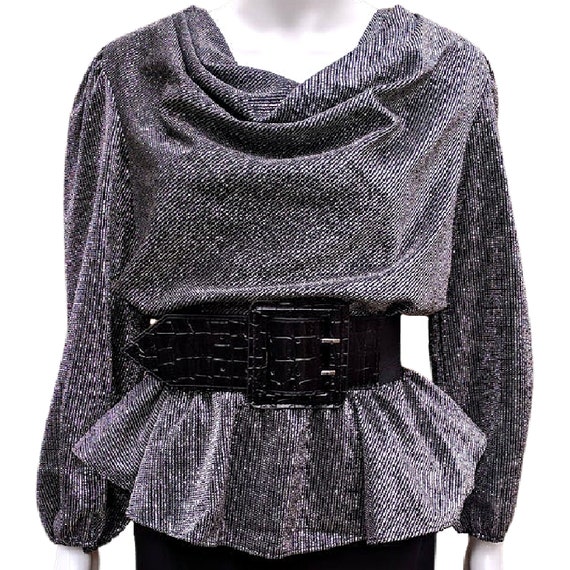 Vintage 70s silver and black peplum polyester and… - image 2