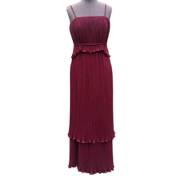 Vintage wine red gathered pleat spaghetti strap co