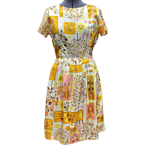 Vintage yellow and pink bird dupioni silk novelt