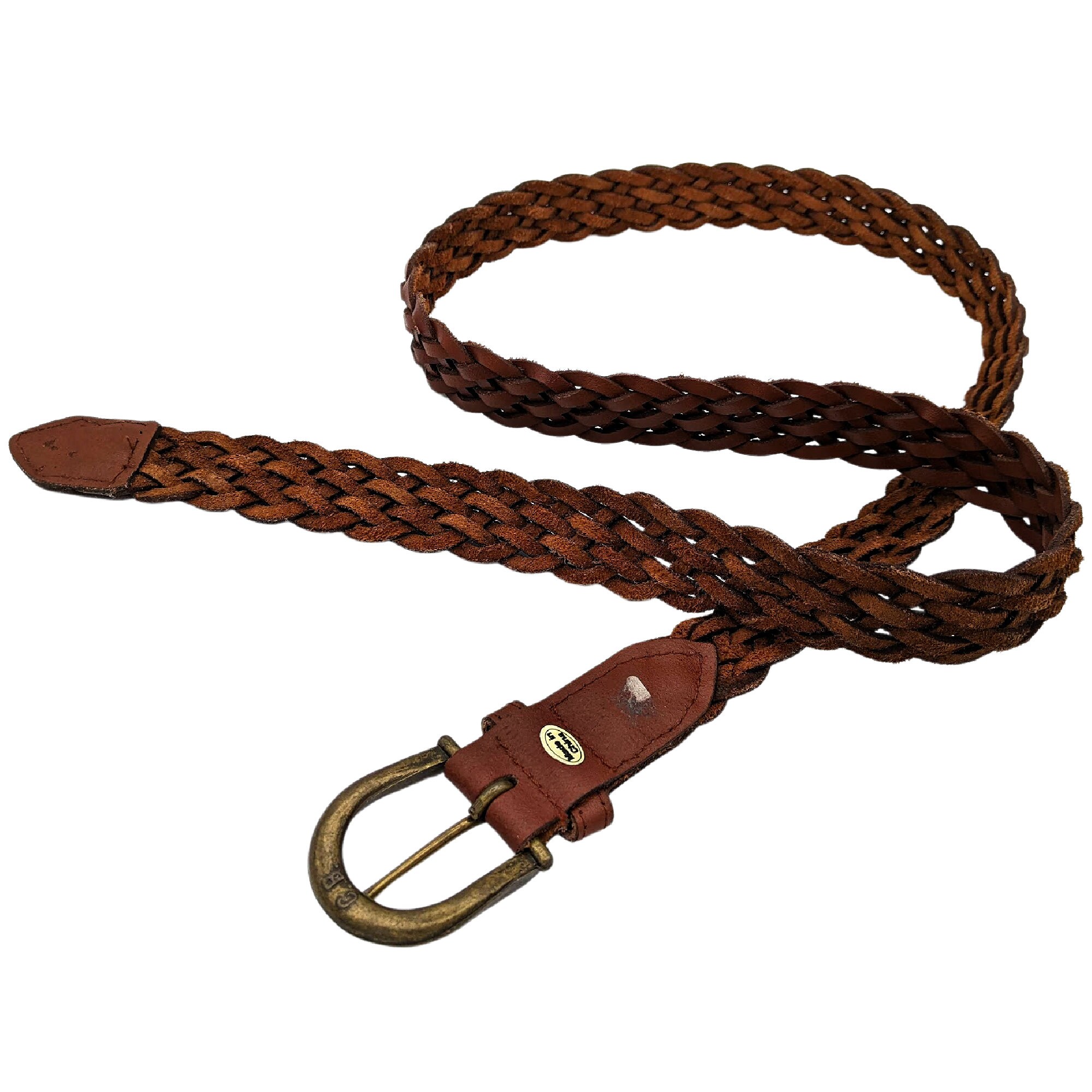 Vtg 90\'s Belt Leather Rare Bolo Braided Tie Ornate‎ Silver Buckle Brown Sz M Stacked with grit and shine ? vintage belts, bold buckles  main image 2