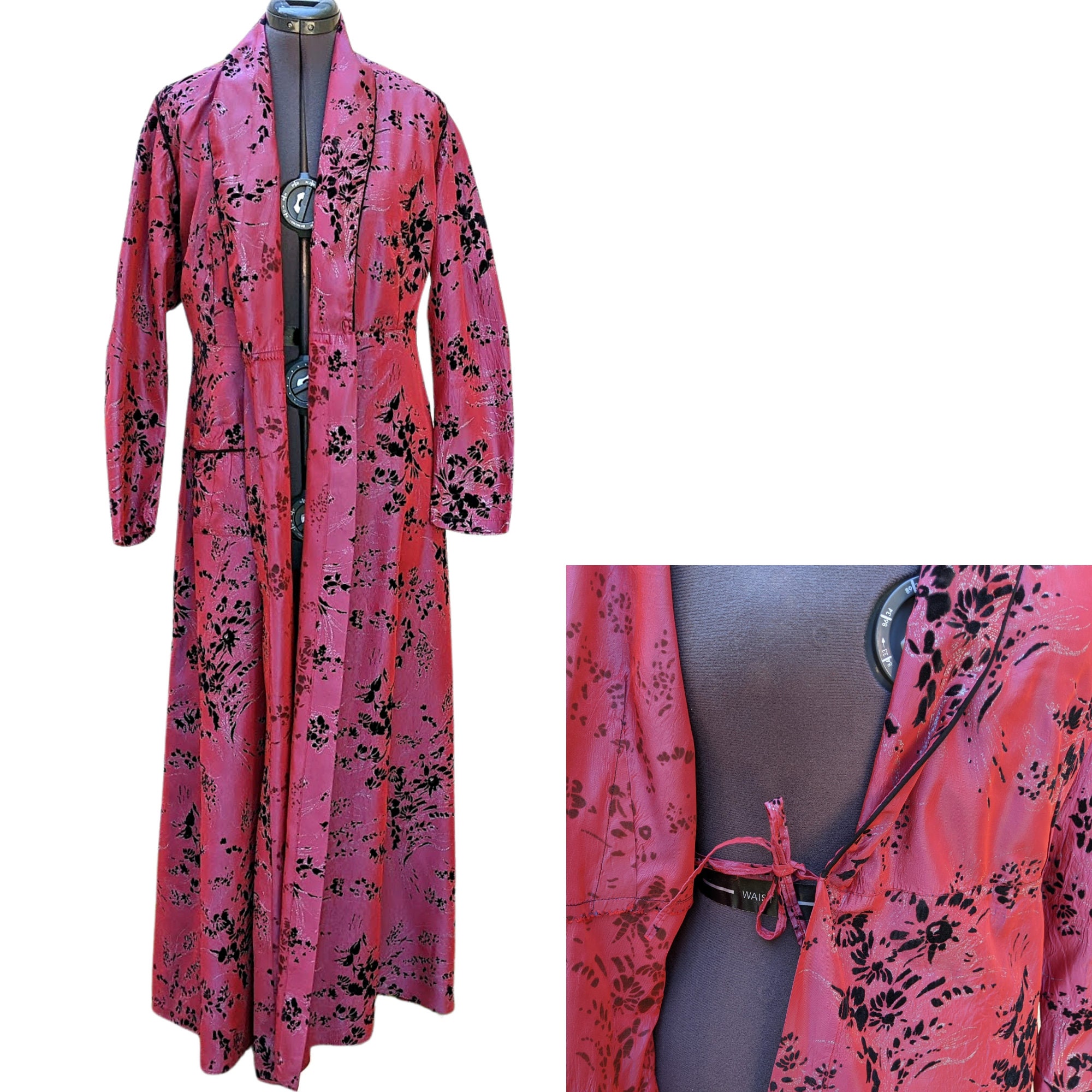 ジャケット・アウター 70s Floral Silk Ruffle Robe Reversible Floral Ombre Silk Kimono Robe
