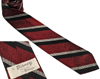 Vintage rode, grijze en zwarte gestripte stropdas uit de jaren 50 van Disney by Wings