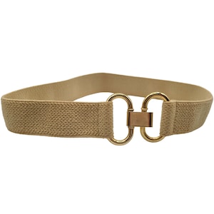 Vintage 70&#39;s beige with gold tone elastic waist belt