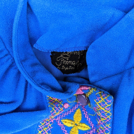 Vintage 60s blue knee length fleece robe housecoat - image 9