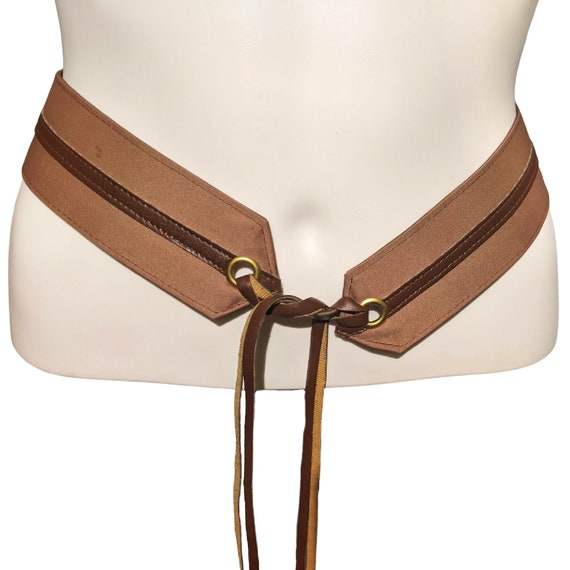 Vintage 1960s or 70s 2 tone brown tie belt, cotto… - image 1