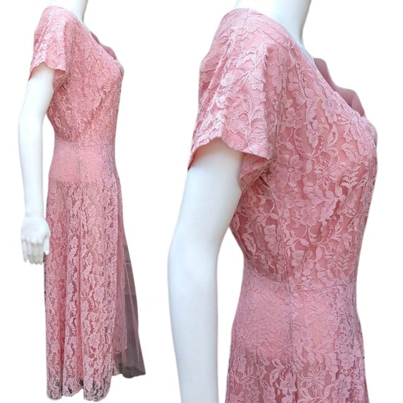 Vintage 40s or 50s coral salmon pink lace and tul… - image 5