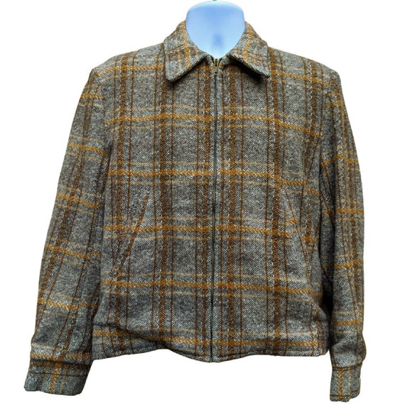 Vintage 50s Warm Brown Plaid Tweed Café Racer Style Jacket Vintage 50s Warm Brown Plaid Tweed Café Racer Style Jacket