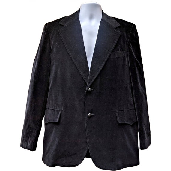 Vintage 70s【ALL BLACK】太畝コーデュロイ ジャケット Vintage 70s Black Velvet Men's Blazer Sport Coat With Large Lapel