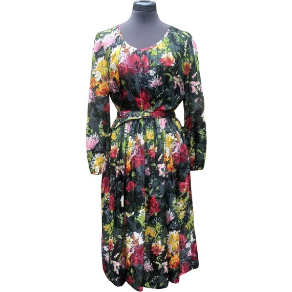 Vintage 1950's silk dress, multicolor floral prin… - image 1