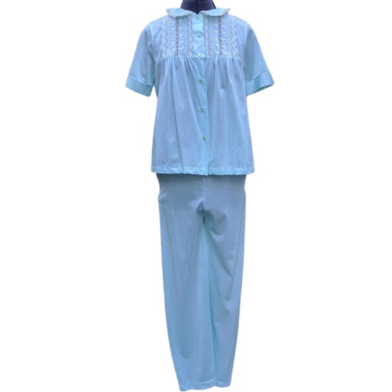 Vintage pale blue embroidered nylon and lace pajam