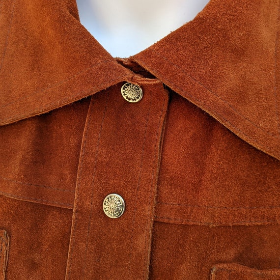 Vintage 70s warm orange brown suede leather jacke… - image 4