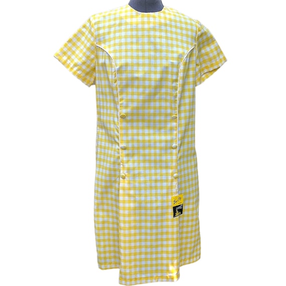 Vintage 60s yellow and white gingham mod dress, d… - image 1