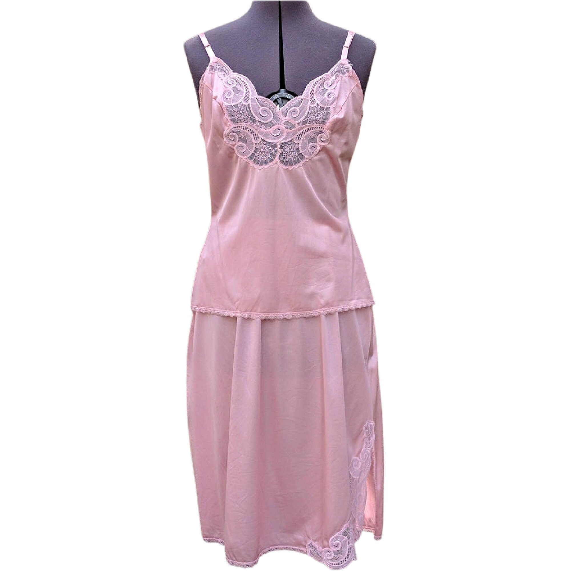 Vintage Pink Camisole and Half Slip Lace and Nylon Chemise Set Etsy