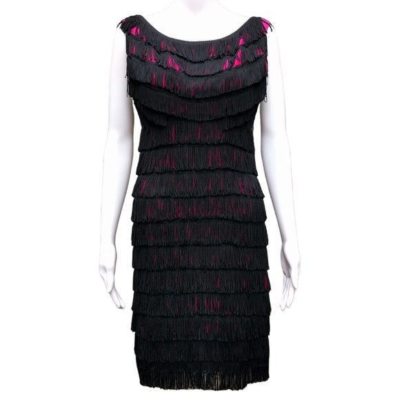 Vintage 50s or 60s black and pink flapper style f… - image 1