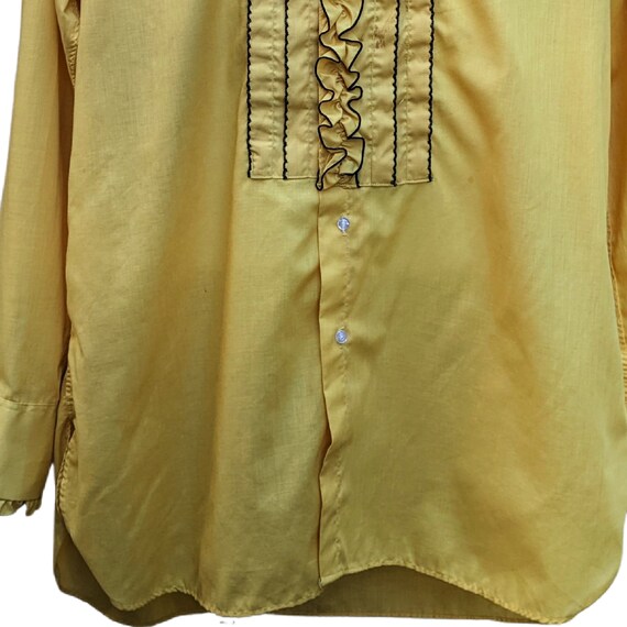 Vintage 70s ocher yellow ruffled tuxedo shirt wit… - image 3