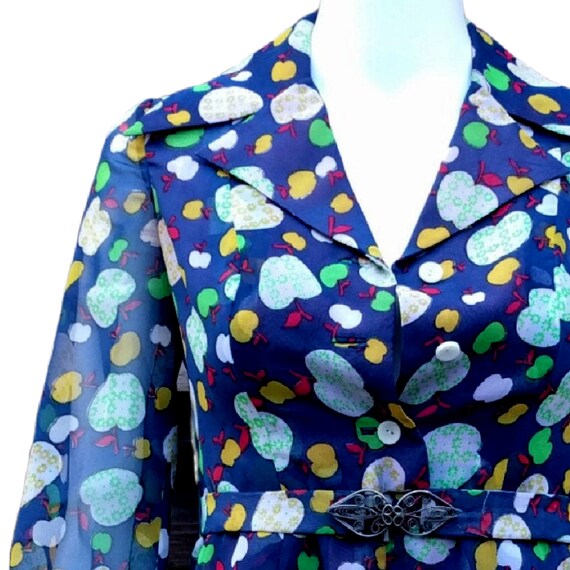 Vintage 60s blue colorful apple print mod micro m… - image 3