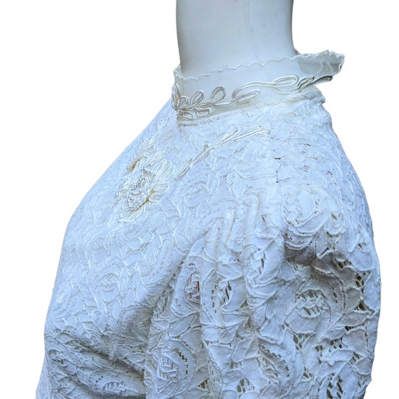 Vintage 1980 ivory white cotton lace embroidered … - image 6