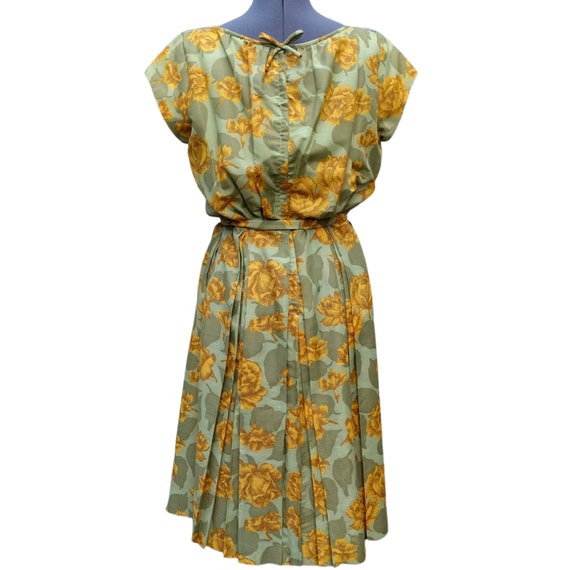 Vintage 50s or 60s green and ochre yellow cotton … - image 6