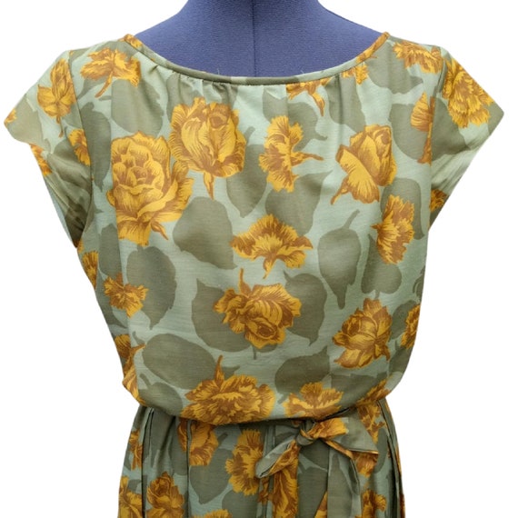Vintage 50s or 60s green and ochre yellow cotton … - image 2