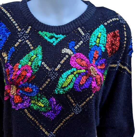 Vintage 80s silk and angora beaded sweater, black… - image 2