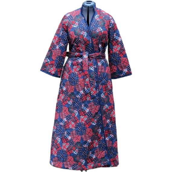 Vintage 1970's or 80s red and blue patchwork full