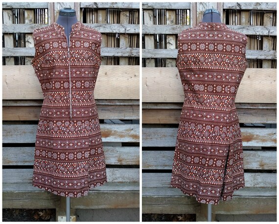 Vintage 1960's Brown Skort Romper 100% Cotton Shor