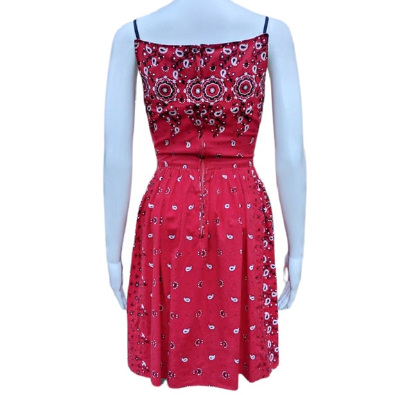 Vintage 50s cotton red bandanna dress, fit and fl… - image 7