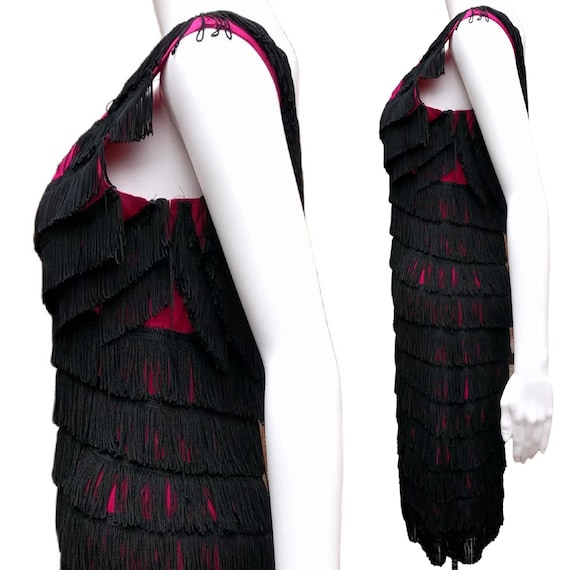 Vintage 50s or 60s black and pink flapper style f… - image 3