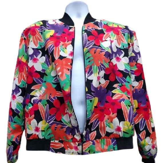 Vintage 90s multicolor floral print zipper front … - image 1