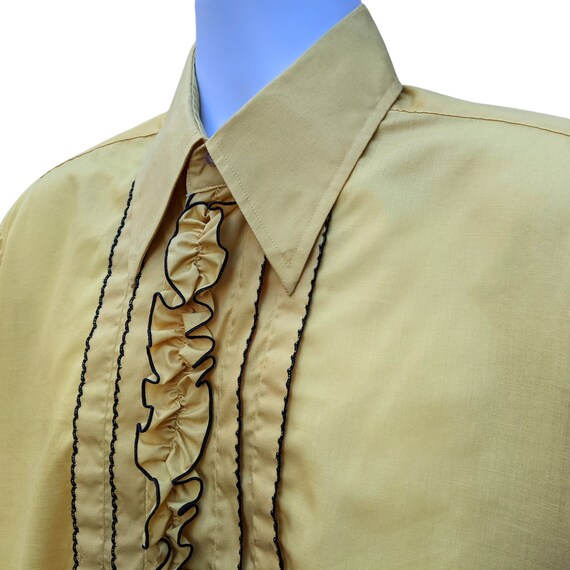 Vintage 70s ocher yellow ruffled tuxedo shirt wit… - image 6