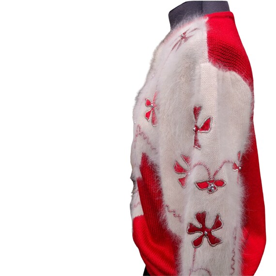 Vintage 80s red and white angora, rayon sweater, … - image 5