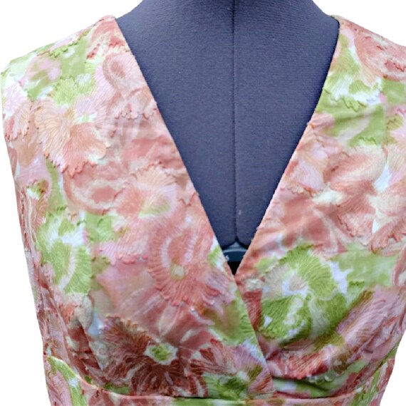 Vintage 60s peach pink and green flocked dress - image 3