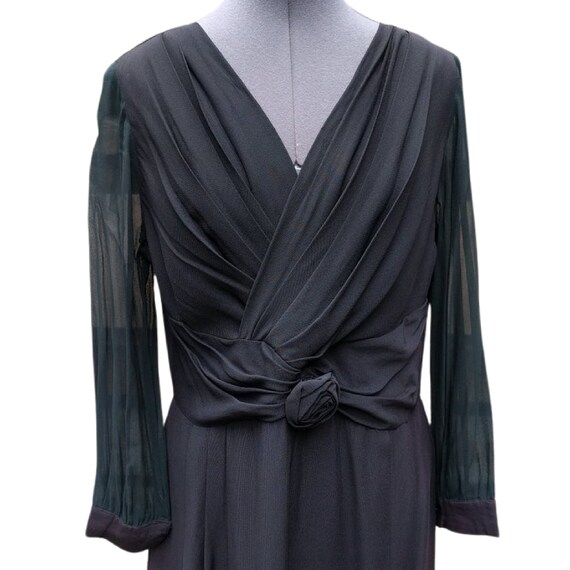 Vintage 1940's black crêpe dress with sheer silk … - image 4