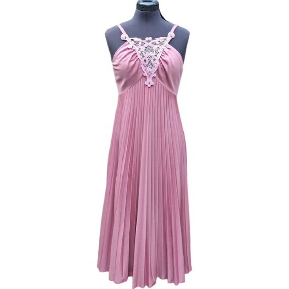 Vintage 70s dusty rose pleated skirt dress - image 1