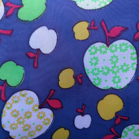 Vintage 60s blue colorful apple print mod micro m… - image 2