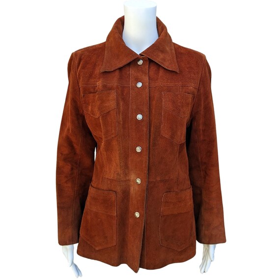 Vintage 70s warm orange brown suede leather jacke… - image 1