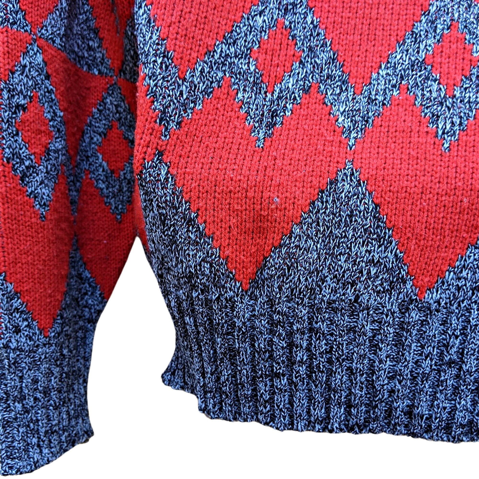 Vintage 1980s Gray and Red Geometric Design Acrylic Knit Sweater 