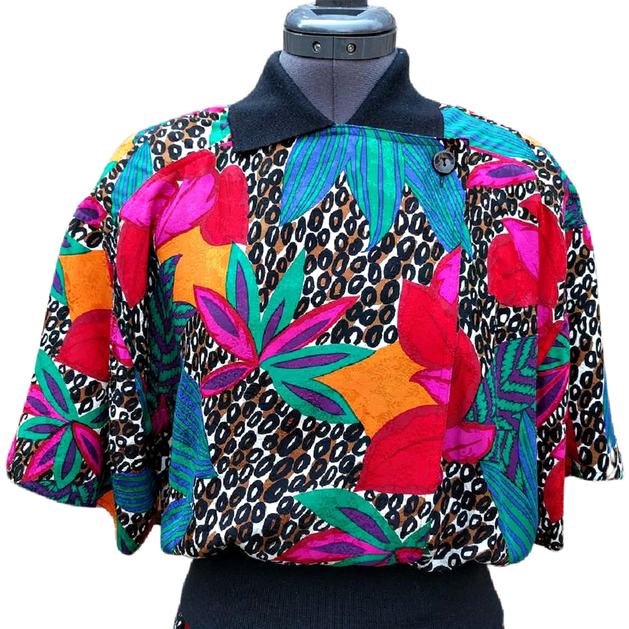Vintage 80s or 90s Silk Animal Print, Teal, Magenta, Orange Vintage 80s or 90s Silk Animal Print, Teal, Magenta, Orange
