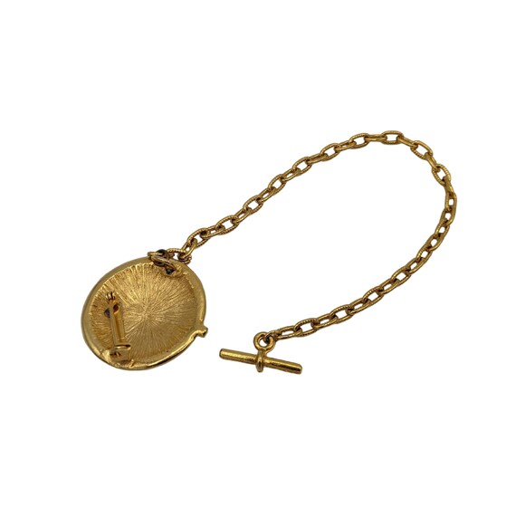 Vintage 90s gold tone pocket watch pin, faux watc… - image 5