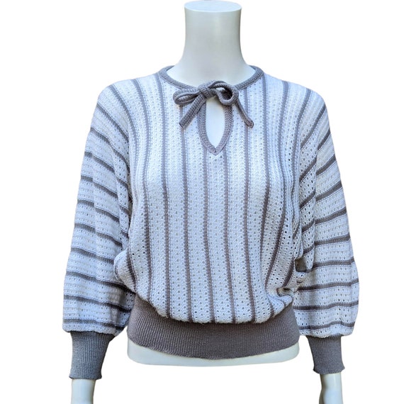 Vintage 70s or 80s gray and white sweater with ti… - image 1