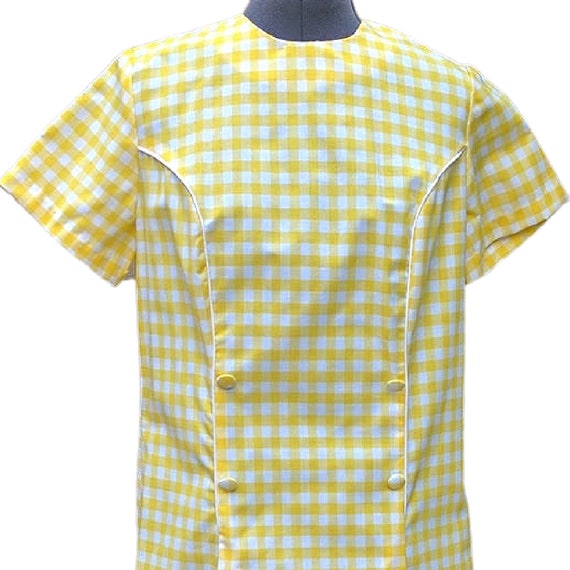 Vintage 60s yellow and white gingham mod dress, d… - image 2