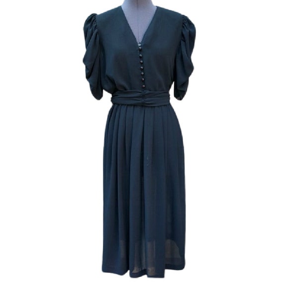 Vintage 1970's black semi sheer button front dress