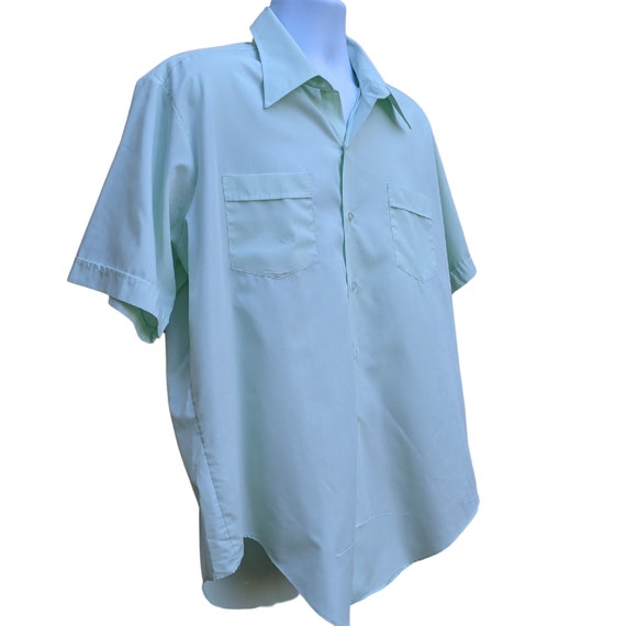 Vintage 70s mint green long collar shirt, pale gr… - image 6