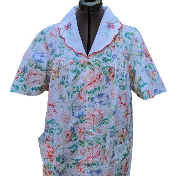 Vintage 80's or 90s floral cotton blend smock / h… - image 2