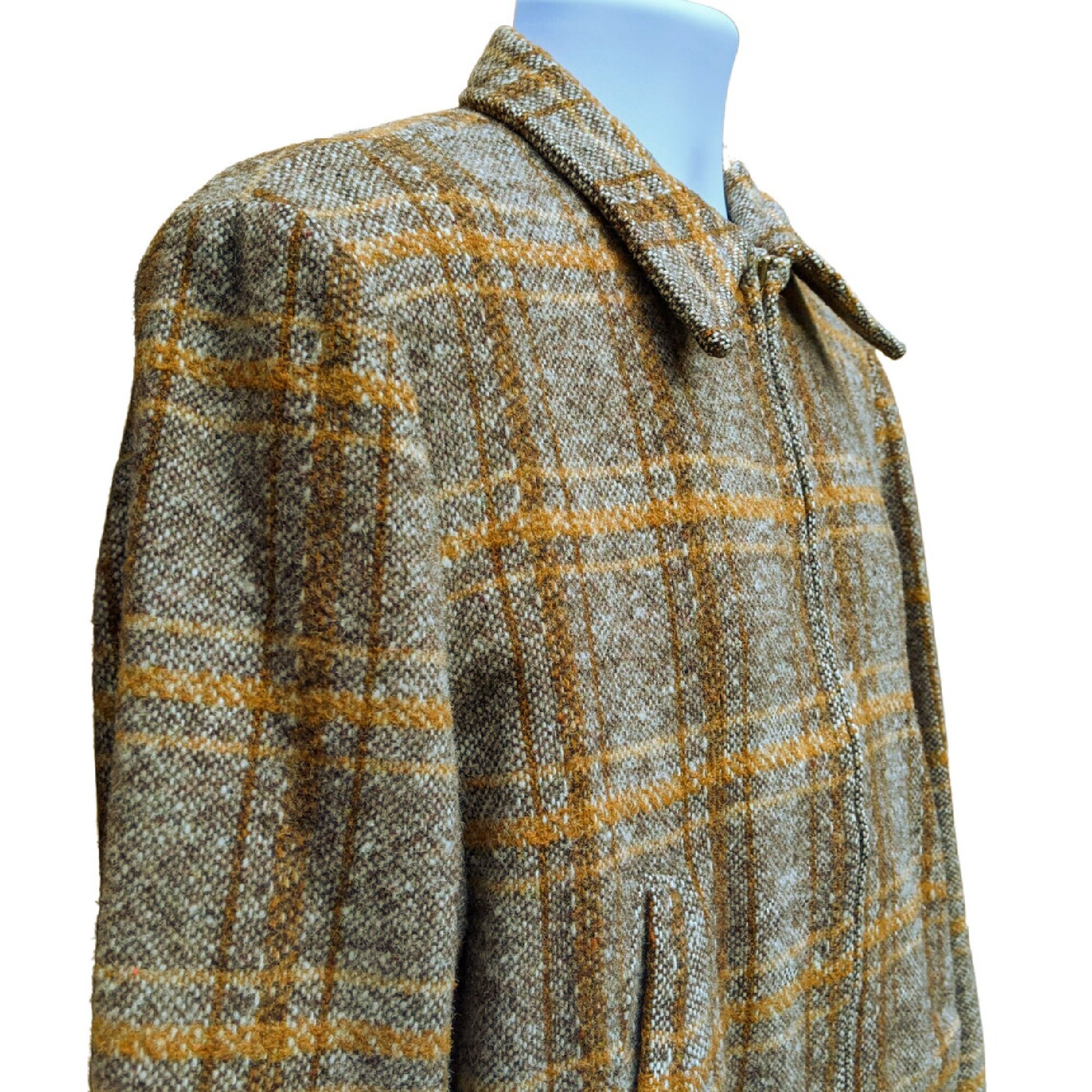 Vintage 1950s Warm Brown Plaid Tweed Café Racer Style Jacket