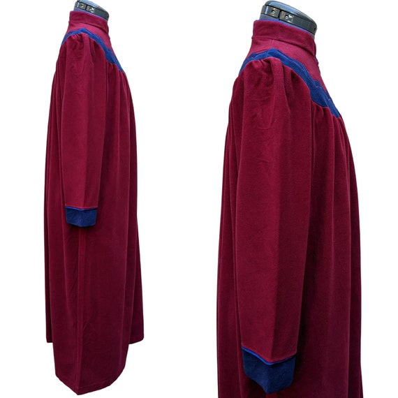 Vintage 80s deep raspberry red and blue velour fl… - image 7