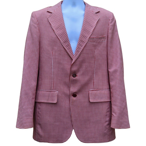 Vintage red gingham polyester sport coat