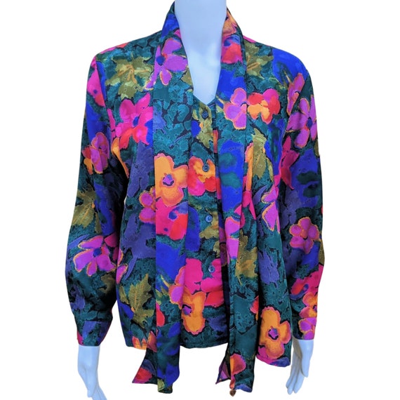 Vintage 70s or 80s floral green, yellow, pink and… - image 3