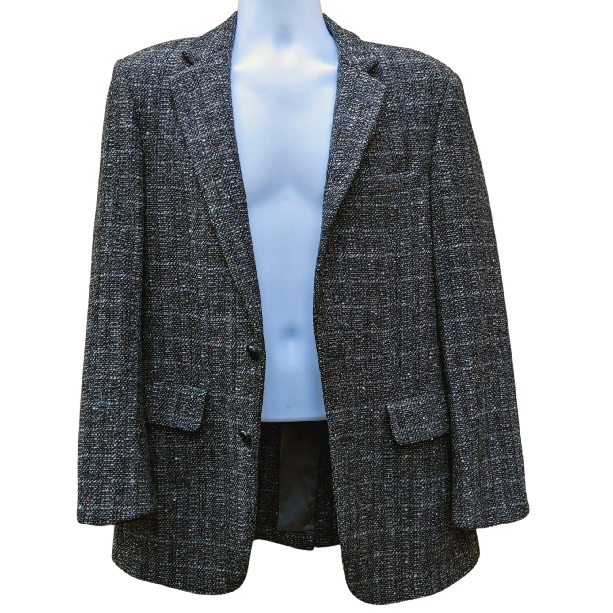 Vintage 1980s Black Tweed Sport Coat With Leather Buttons - Etsy