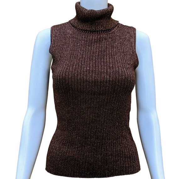 Vintage 1990's copper sleeveless silk metallic kni
